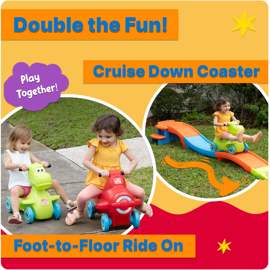 Step2 Dino Dash Up & Down Roller Coaster Toy for Kids, Ride On Push Car, Indoor/Outdoor Playset, Toddler Ages 2-5 Years Old, Compact Storage, Max Weight 50 lb., Green