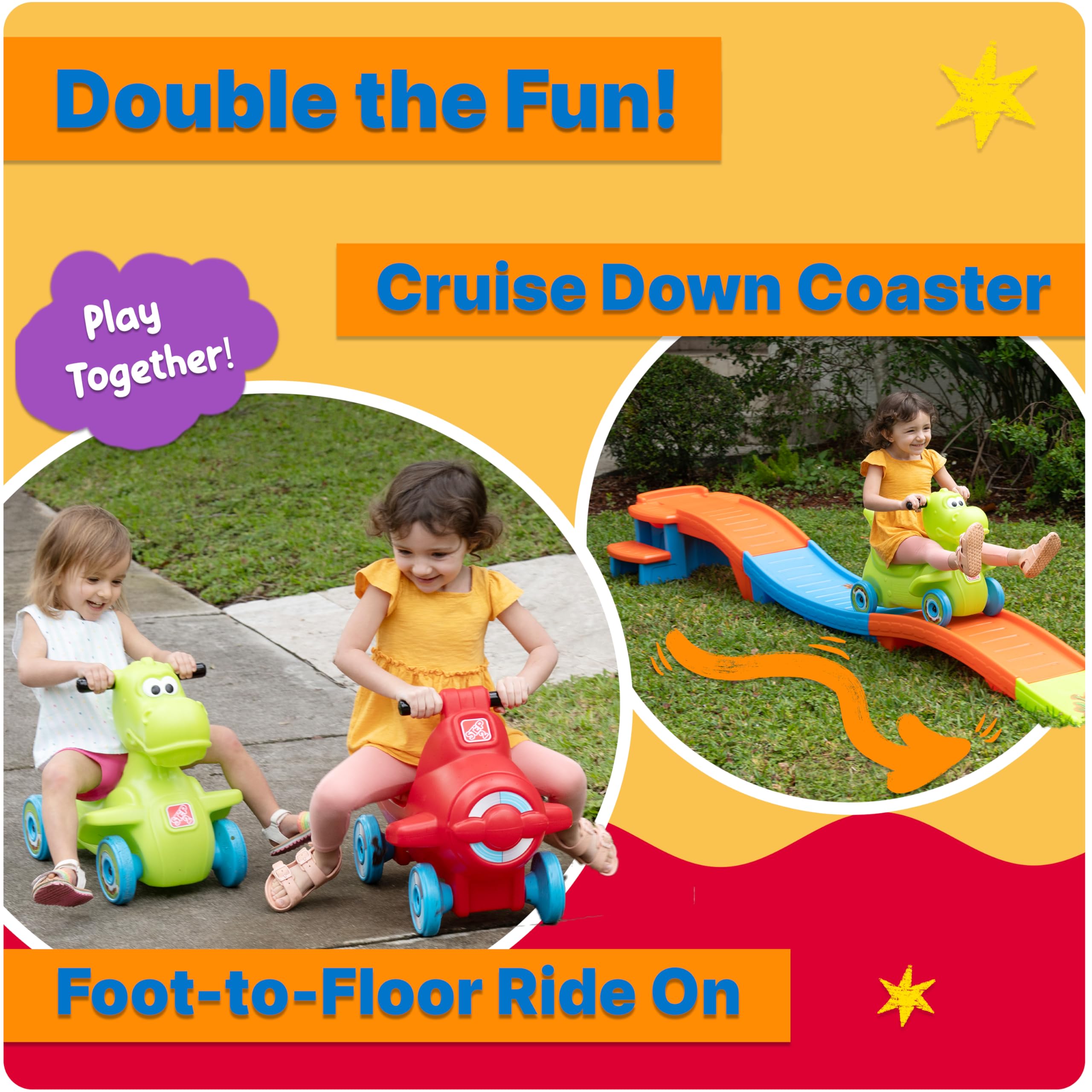Step2 Dino Dash Up & Down Roller Coaster Toy for Kids, Ride On Push Car, Indoor/Outdoor Playset, Toddler Ages 2-5 Years Old, Compact Storage, Max Weight 50 lb., Green