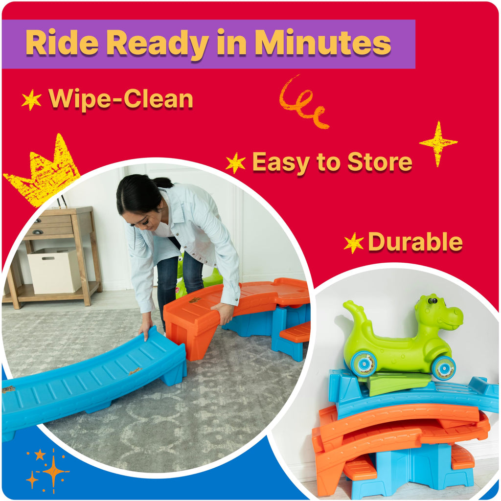 Step2 Dino Dash Up & Down Roller Coaster Toy for Kids, Ride On Push Car, Indoor/Outdoor Playset, Toddler Ages 2-5 Years Old, Compact Storage, Max Weight 50 lb., Green