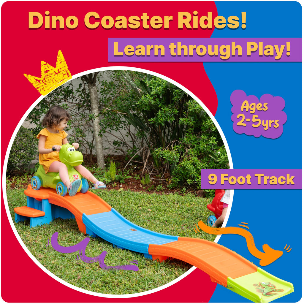 Step2 Dino Dash Up & Down Roller Coaster Toy for Kids, Ride On Push Car, Indoor/Outdoor Playset, Toddler Ages 2-5 Years Old, Compact Storage, Max Weight 50 lb., Green