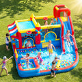 GYMMALL 10-in-1 Bounce House for Kids –Bouncy Castle with Simulated Supermarket, Inflatable Water Slide, Splash Pool, Long Slide, Trampoline and 550W Blower – Ideal for Birthday, Party and Holidays