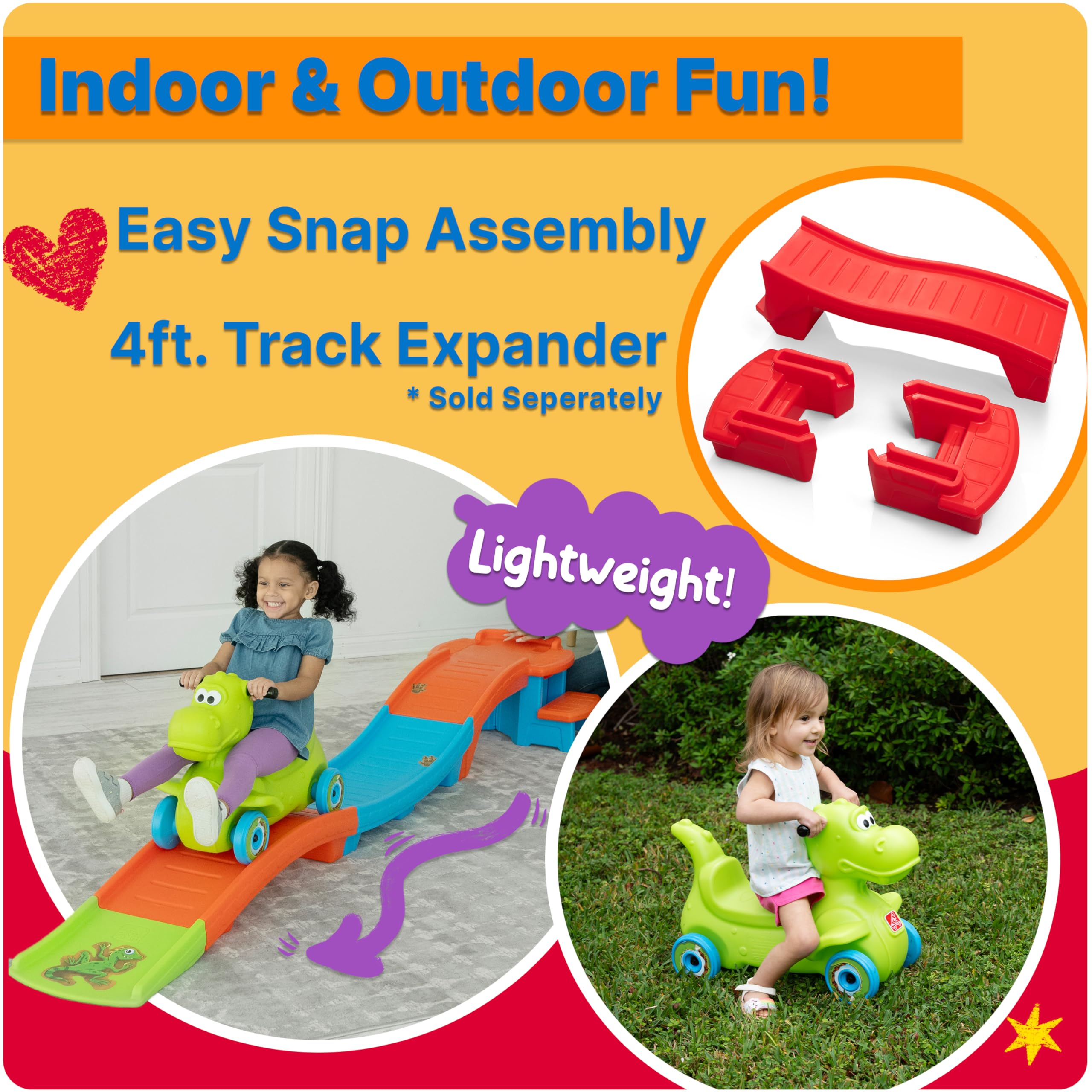 Step2 Dino Dash Up & Down Roller Coaster Toy for Kids, Ride On Push Car, Indoor/Outdoor Playset, Toddler Ages 2-5 Years Old, Compact Storage, Max Weight 50 lb., Green