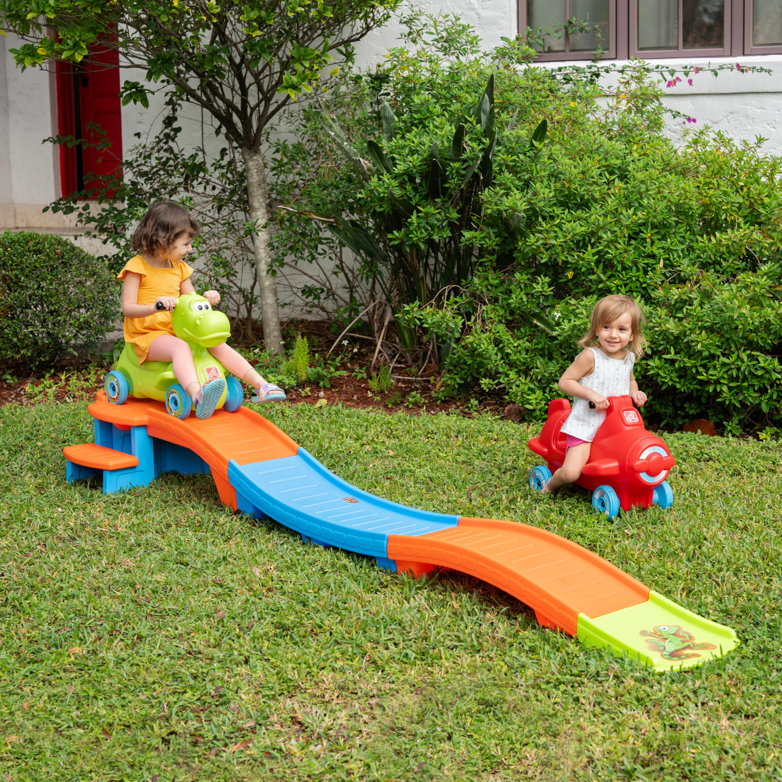 Step2 Dino Dash Up & Down Roller Coaster Toy for Kids, Ride On Push Car, Indoor/Outdoor Playset, Toddler Ages 2-5 Years Old, Compact Storage, Max Weight 50 lb., Green